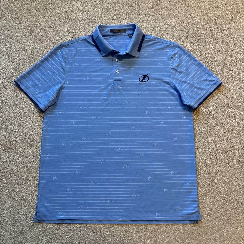 G/Fore Tampa Bay Lightning Polo Shirt Men Sz L Blue Logo All Over Print Collared